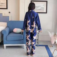 طقم بيجامات نسائية بأكمام طويلة ، ملابس نوم ساتان ، ثوب نوم ، ملابس منزلية ، توبات وسراويل ، حجم كبير ، 2 * - Image 2